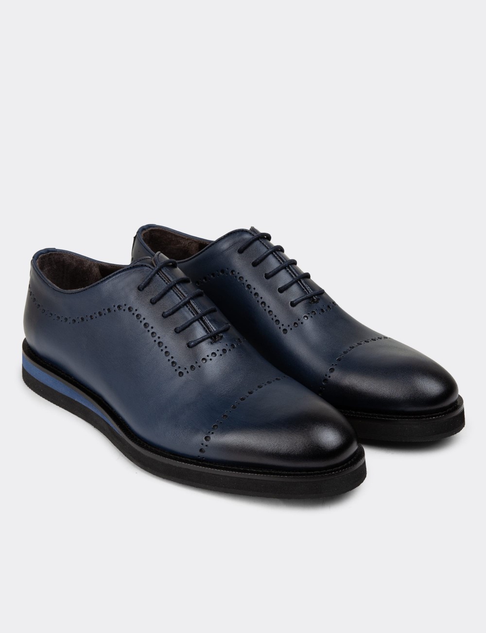 Navy Leather Lace-up Shoes - 00491MLCVE07