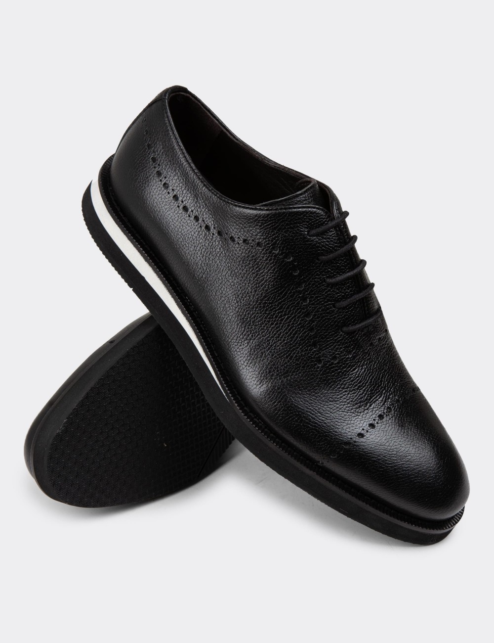 Black Leather Lace-up Shoes - 00491MSYHE28