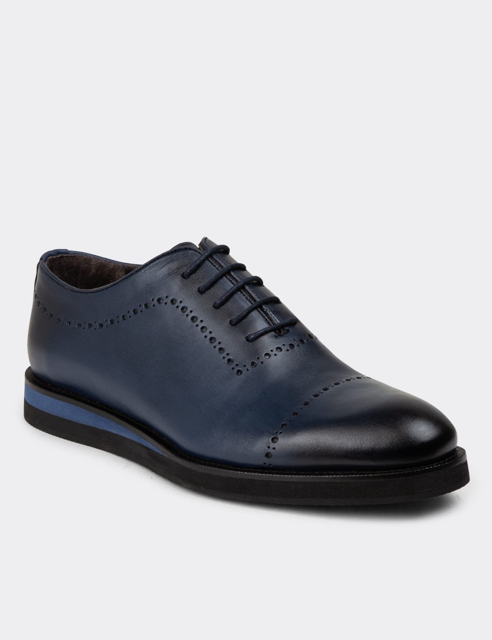 Navy Leather Lace-up Shoes - 00491MLCVE07