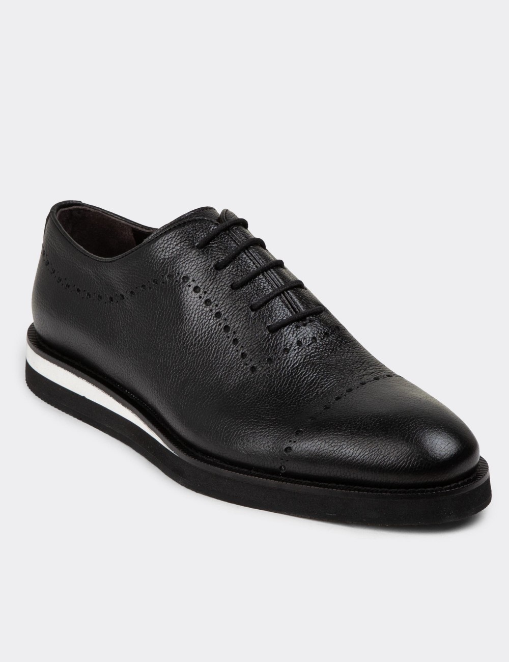 Black Leather Lace-up Shoes - 00491MSYHE28