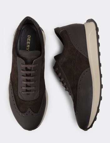 Brown Suede Leather Sneakers - 00750MKHVE06