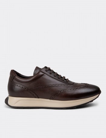 Brown Leather Sneakers - 00750MKHVE07