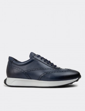 Navy Leather Sneakers - 00750MLCVE02