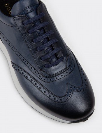 Navy Leather Sneakers - 00750MLCVE02