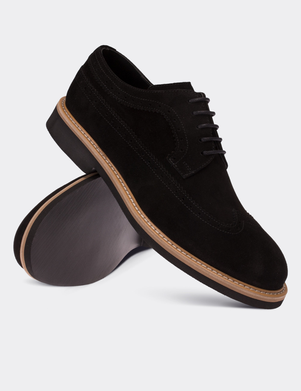 Black Suede Leather Lace-up Shoes - 01293MSYHE28