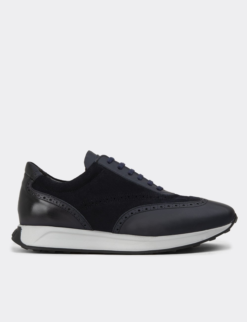 Navy Suede Leather Sneakers - 00750MLCVE04