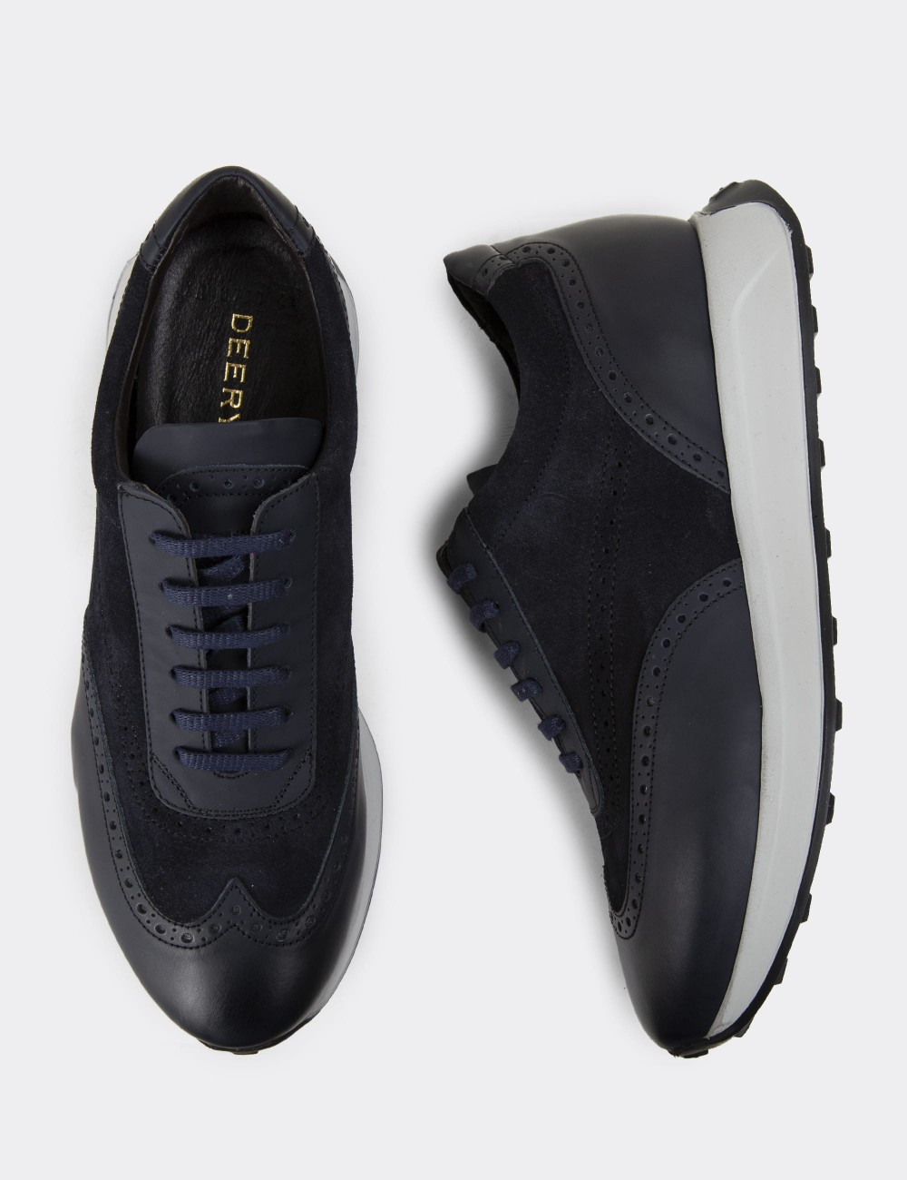 Navy Suede Leather Sneakers - 00750MLCVE04