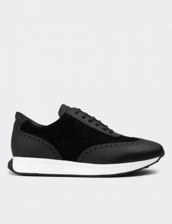 Black Suede Leather Sneakers - 00750MSYHE07