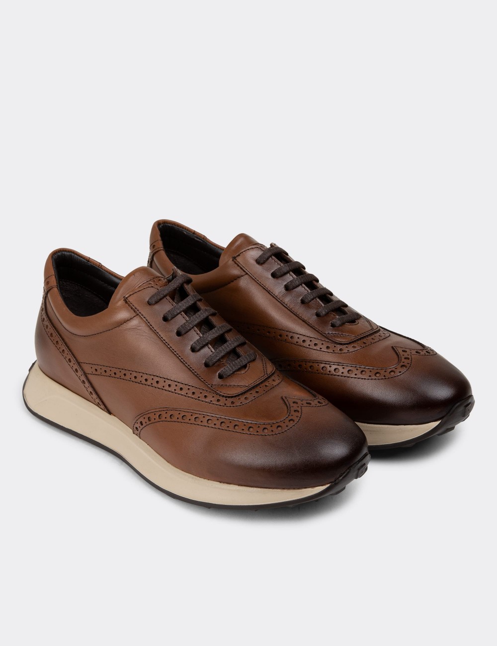 Tan Leather Sneakers - 00750MTBAE04