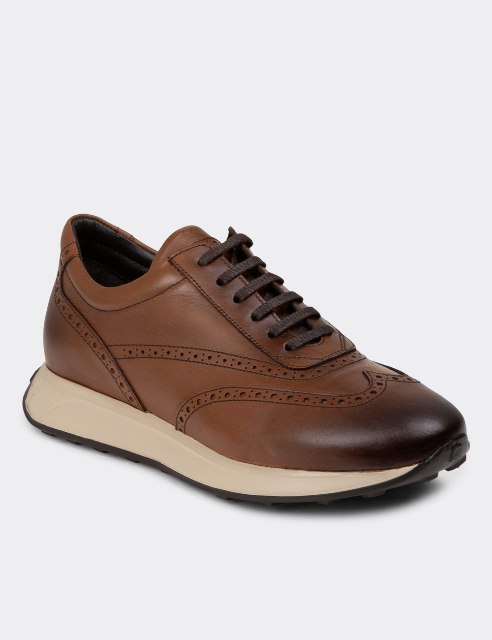 Tan Leather Sneakers - 00750MTBAE04