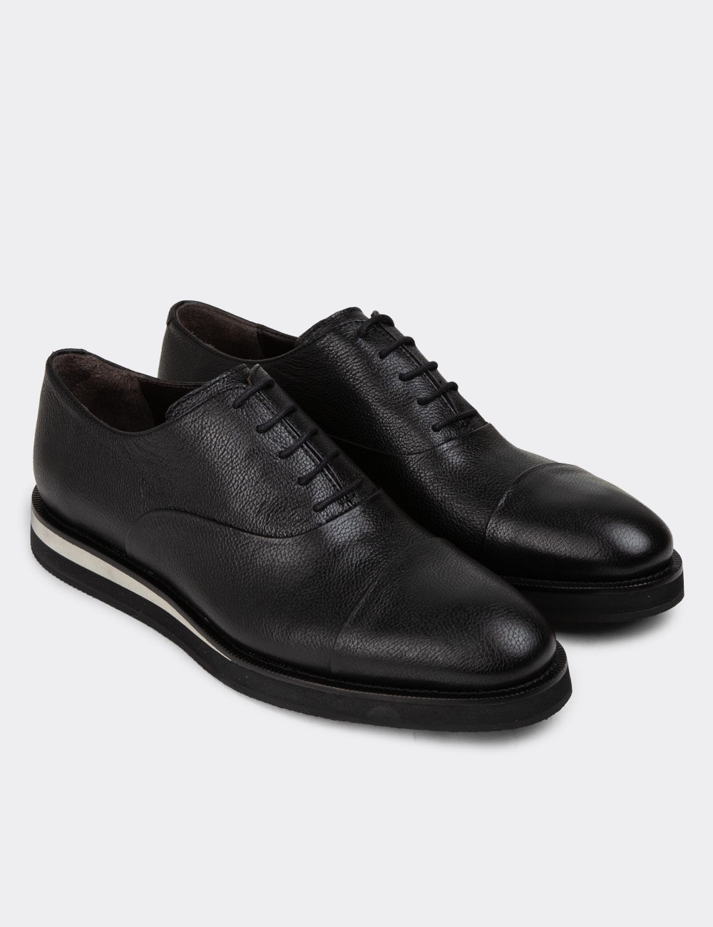 Black Leather Lace-up Shoes - 01026MSYHE23