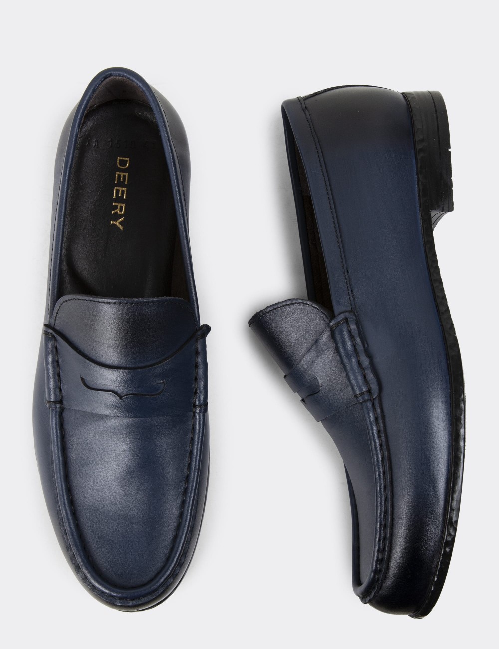 Navy Leather Loafers - 01510MLCVC04