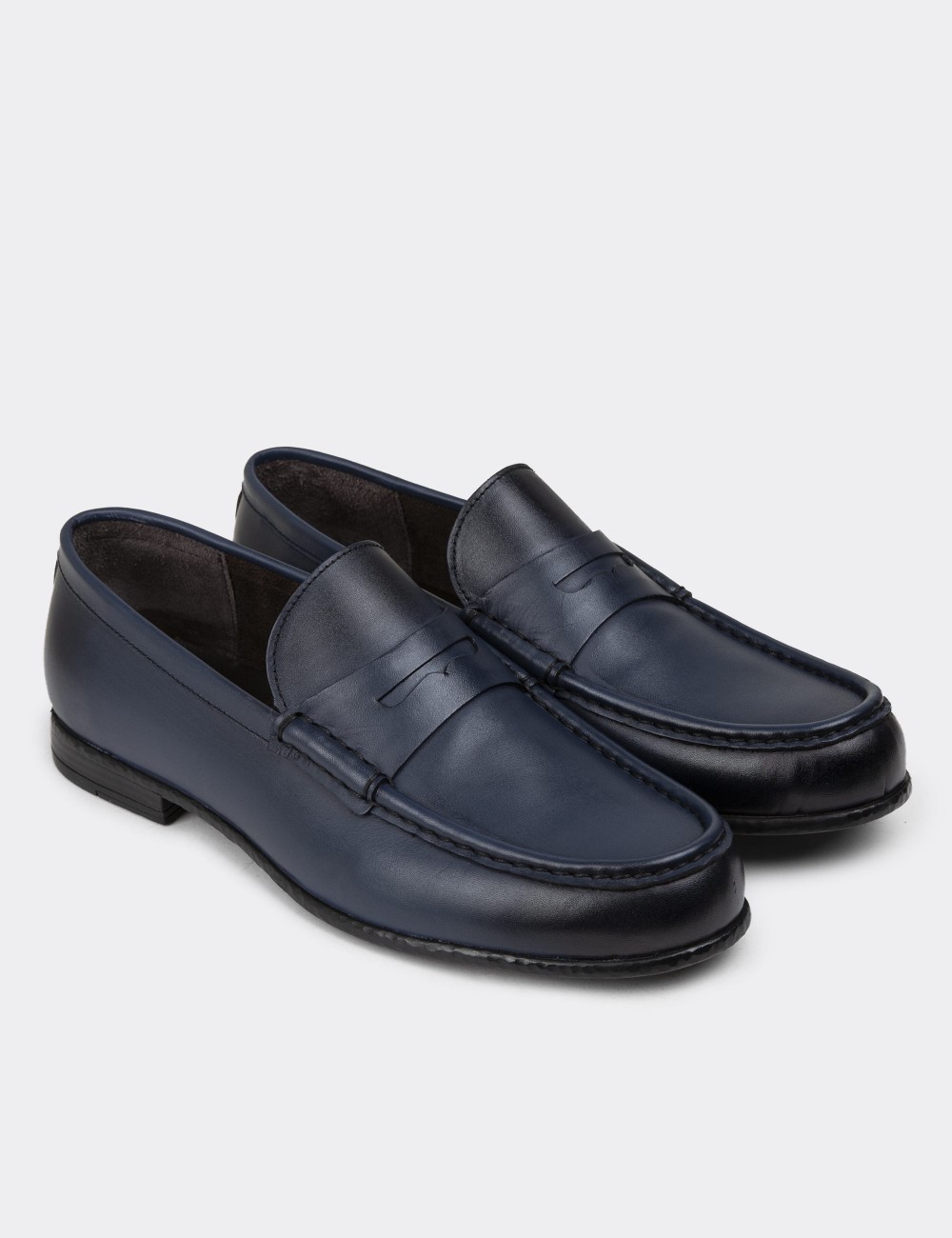 Navy Leather Loafers - 01510MLCVC04