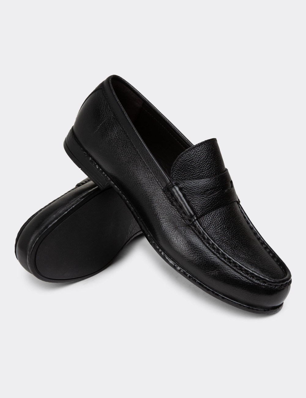 Black Leather Loafers - 01510MSYHC03