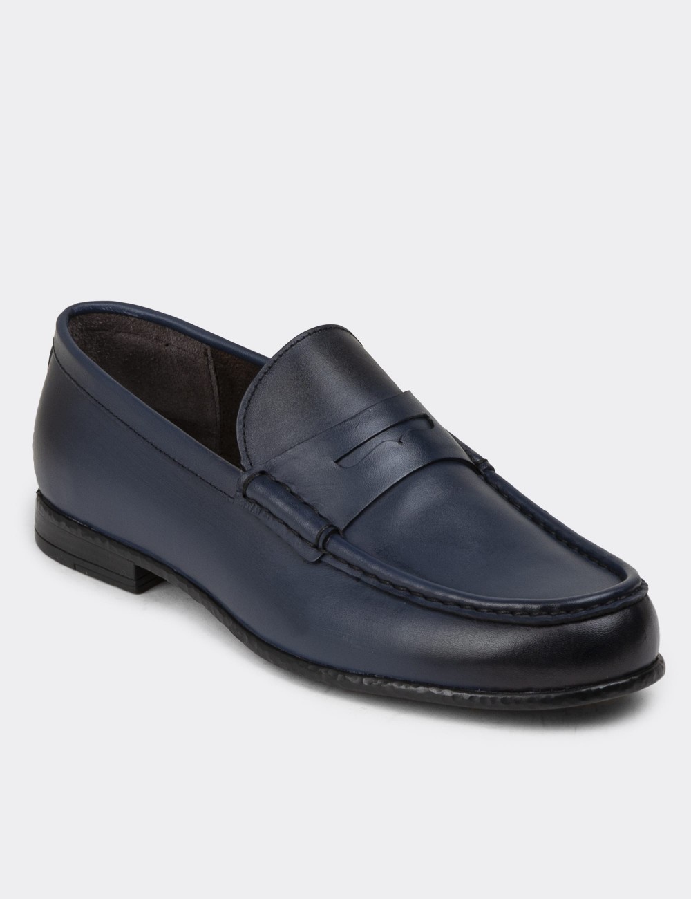 Navy Leather Loafers - 01510MLCVC04