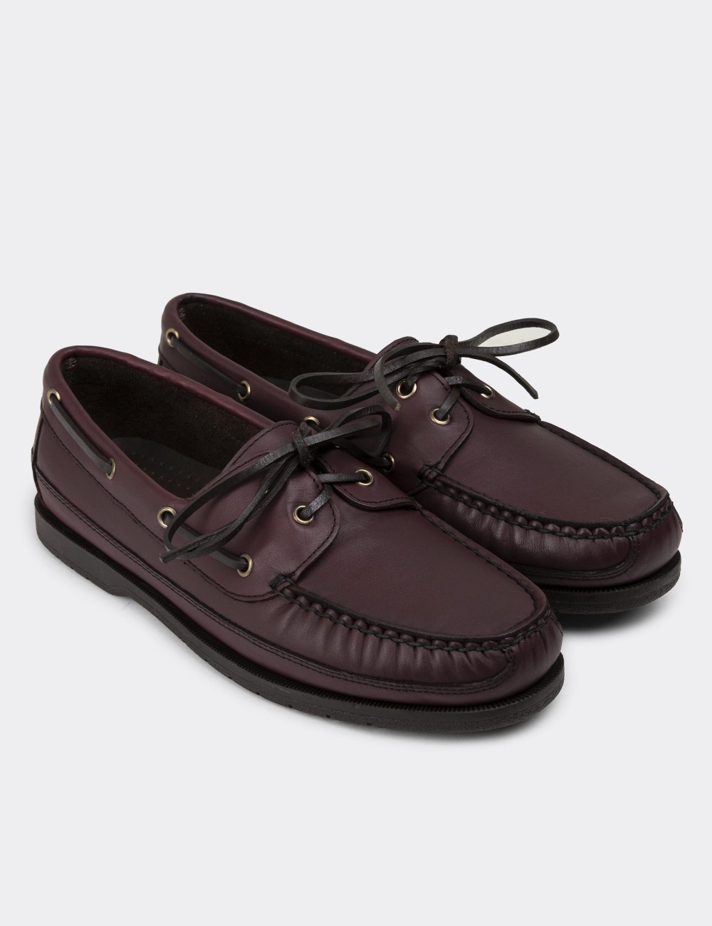 Burgundy Leather Marine Shoes - 01543MBRDC05
