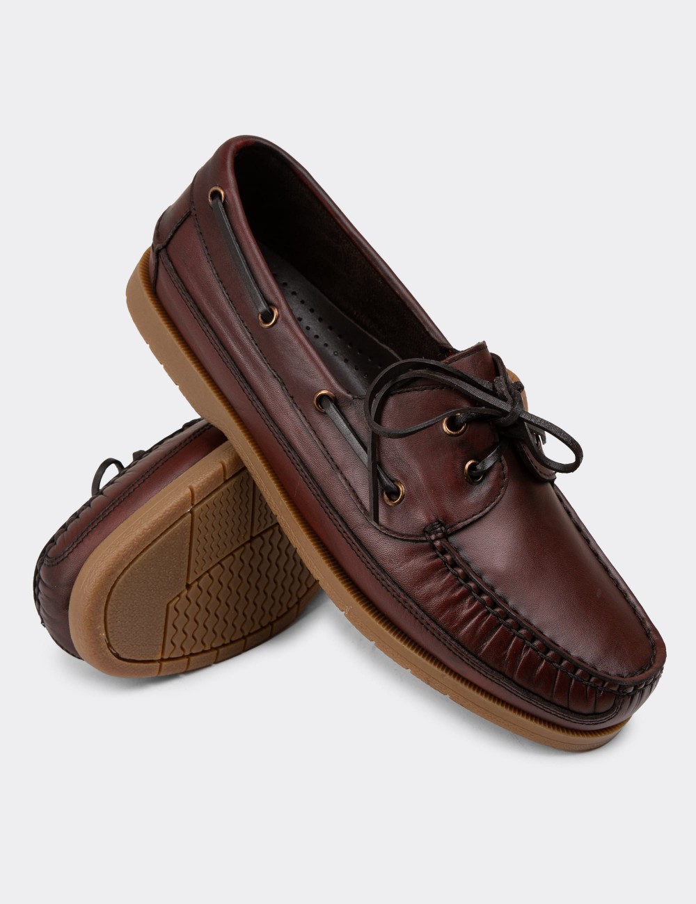 Burgundy Leather Marine Shoes - 01543MBRDC02