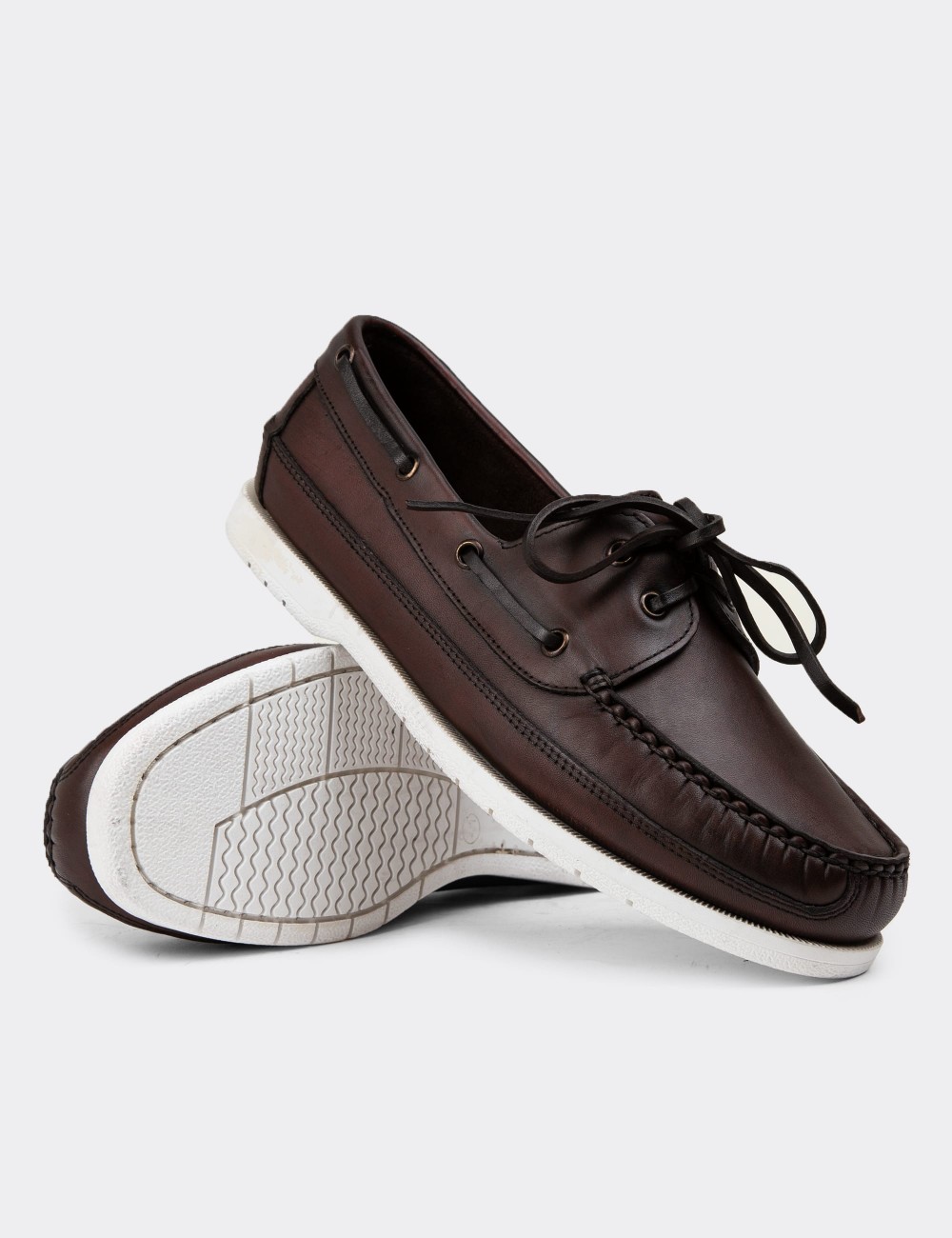 Brown Leather Marine Shoes - 01543MKHVC10