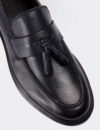 Navy Calfskin Leather Loafers - 01587MLCVP05