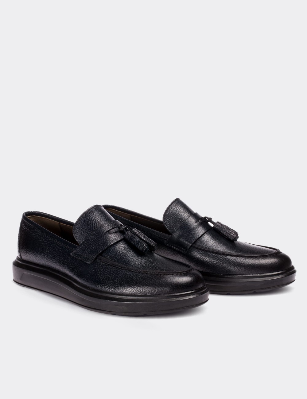 Navy Calfskin Leather Loafers - 01587MLCVP05