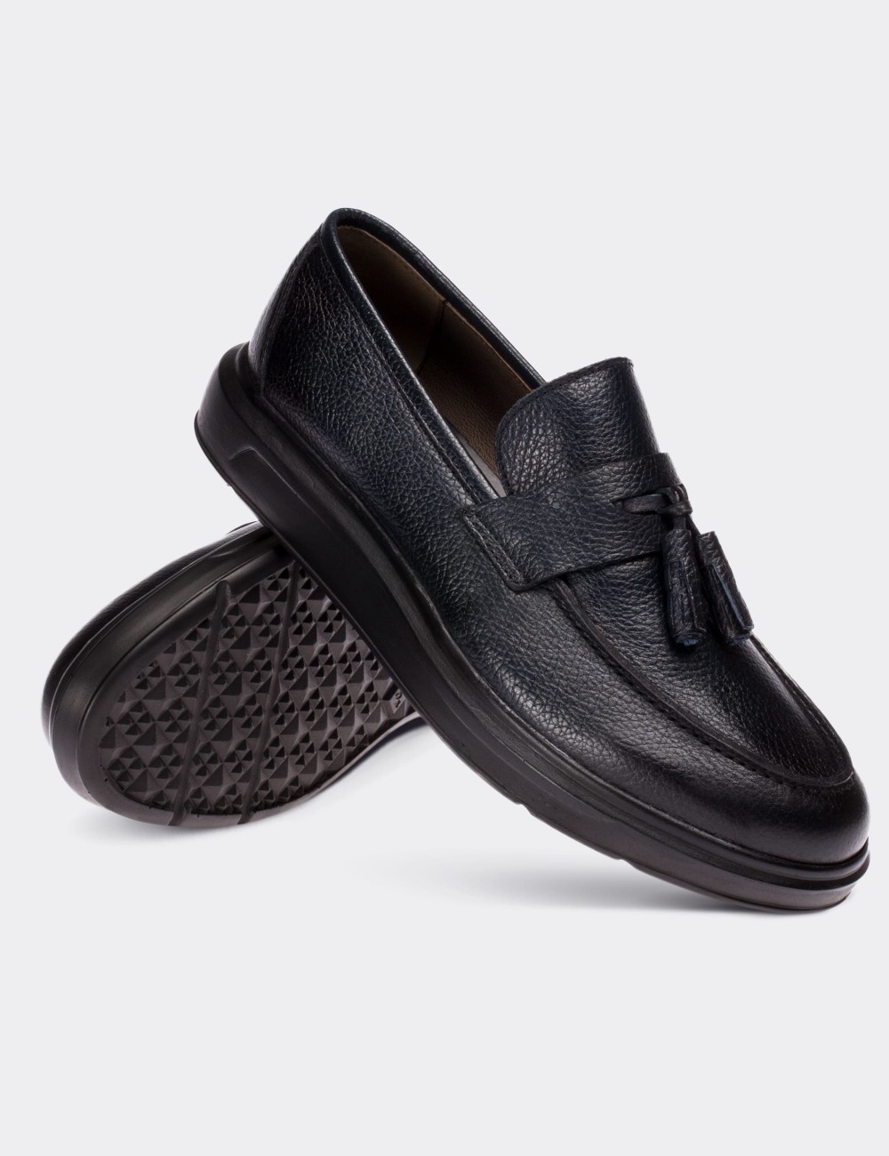 Navy Calfskin Leather Loafers - 01587MLCVP05