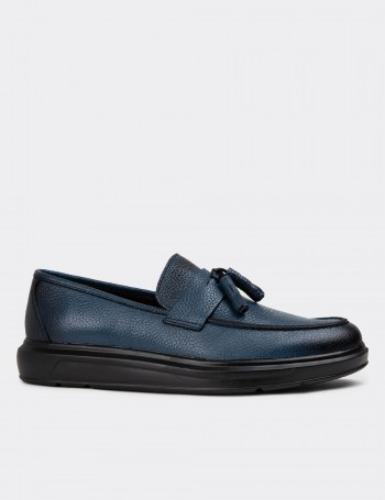 Blue Leather Loafers - 01587MMVIP07