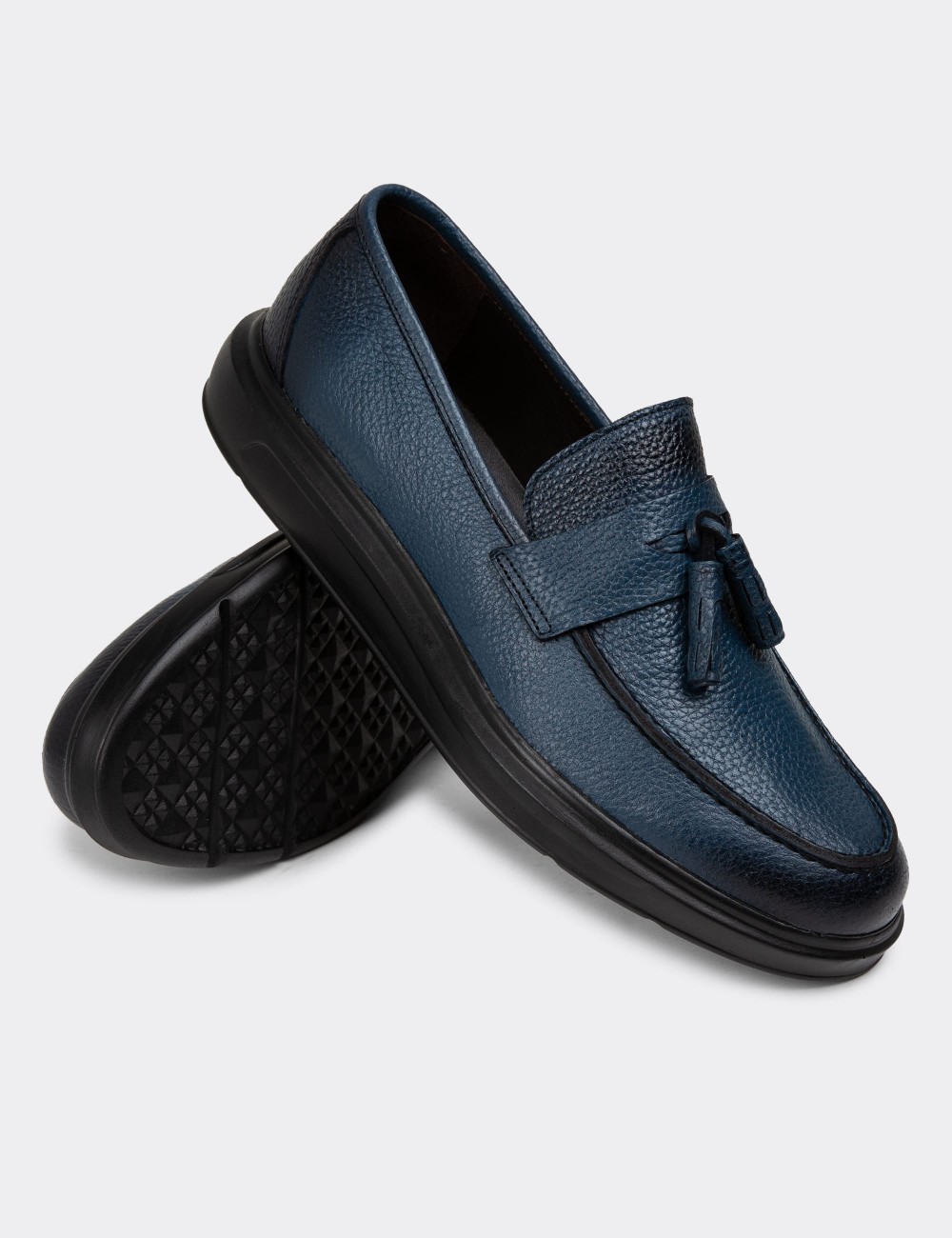 Blue Leather Loafers - 01587MMVIP07