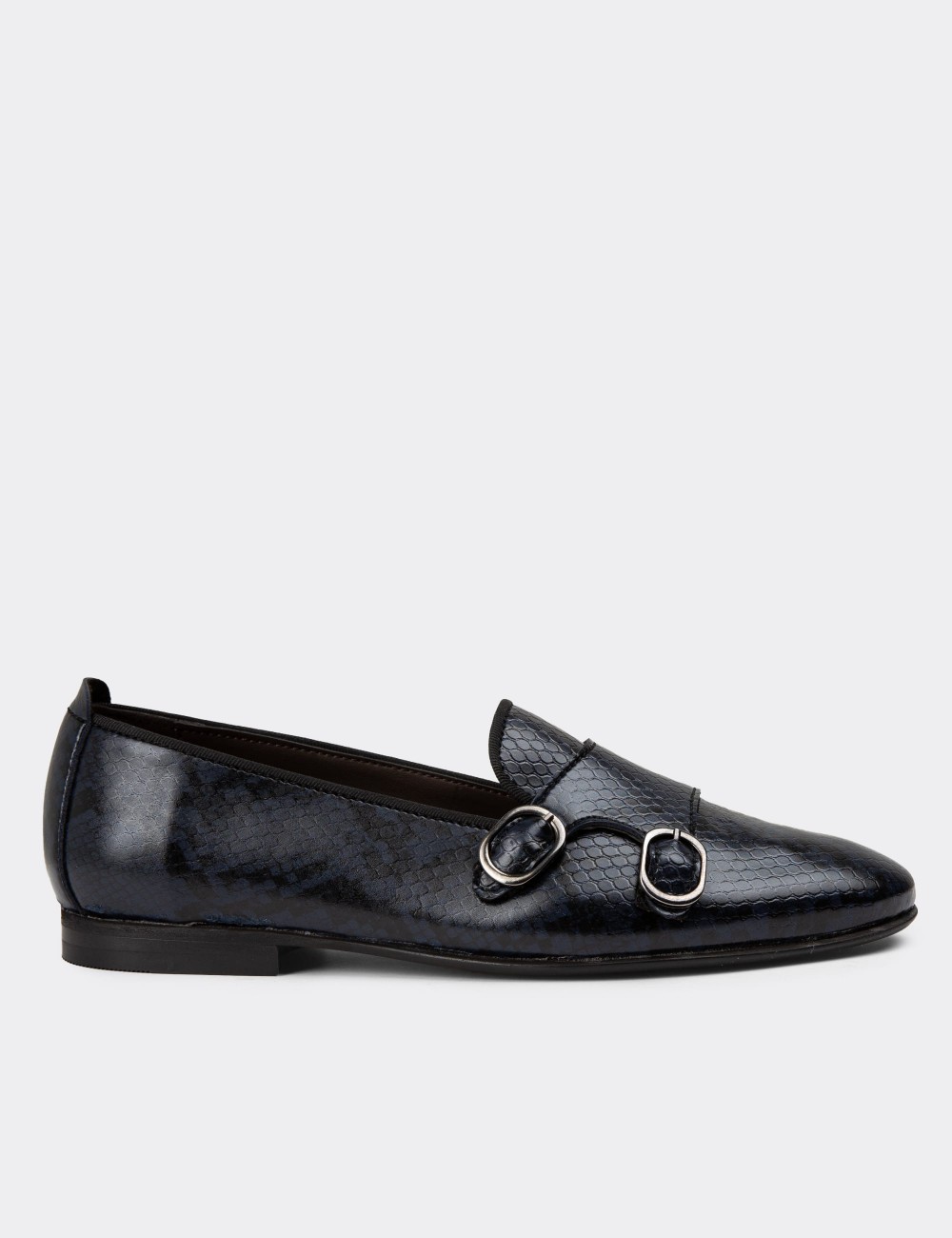 Navy Double Monk-Strap Flats - 01611ZLCVM03