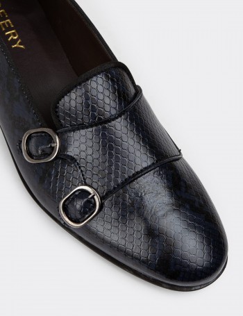 Navy Double Monk-Strap Flats - 01611ZLCVM03