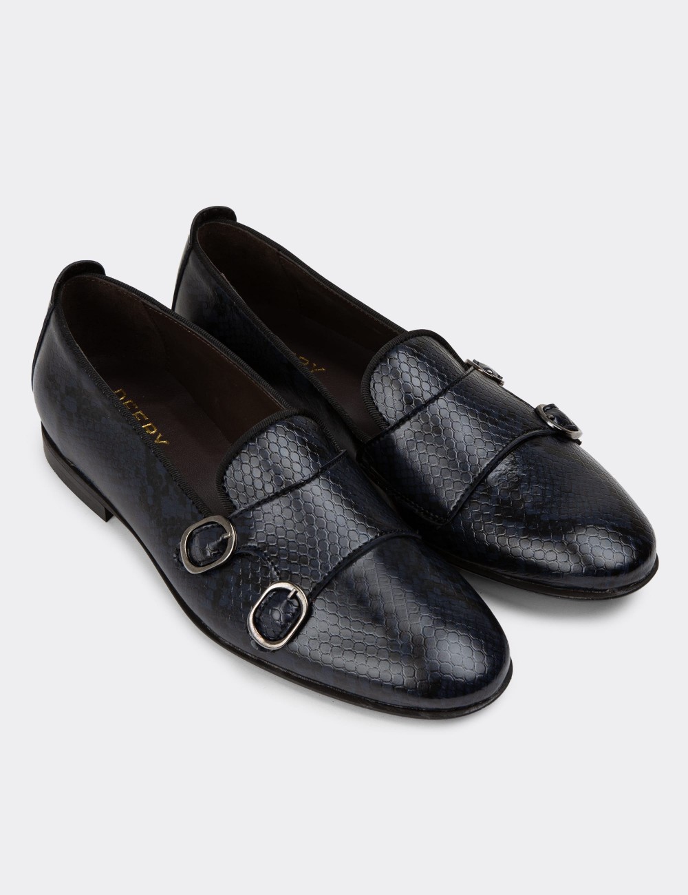 Navy Double Monk-Strap Flats - 01611ZLCVM03