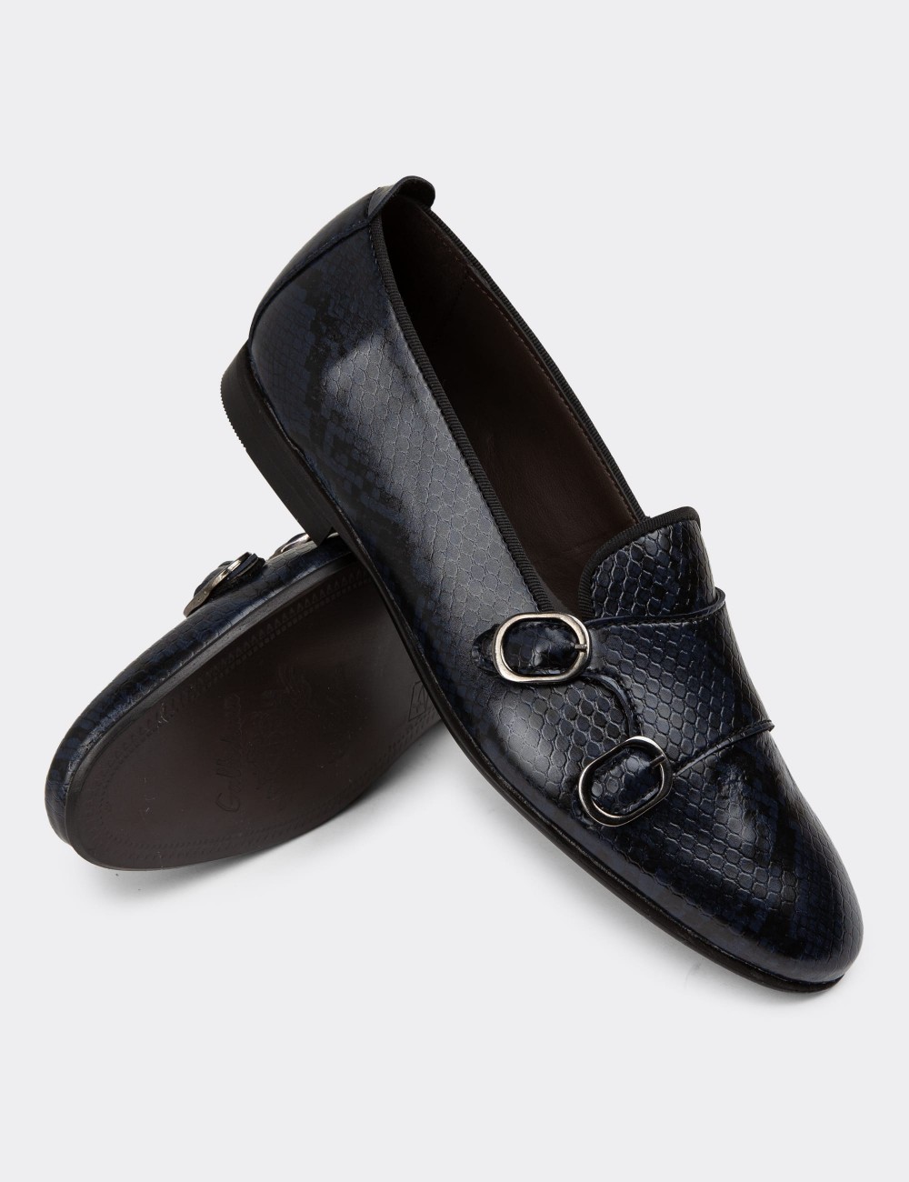 Navy Double Monk-Strap Flats - 01611ZLCVM03