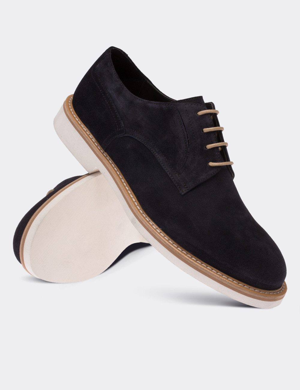 Navy Suede Leather Lace-up Shoes - 01294MLCVE08