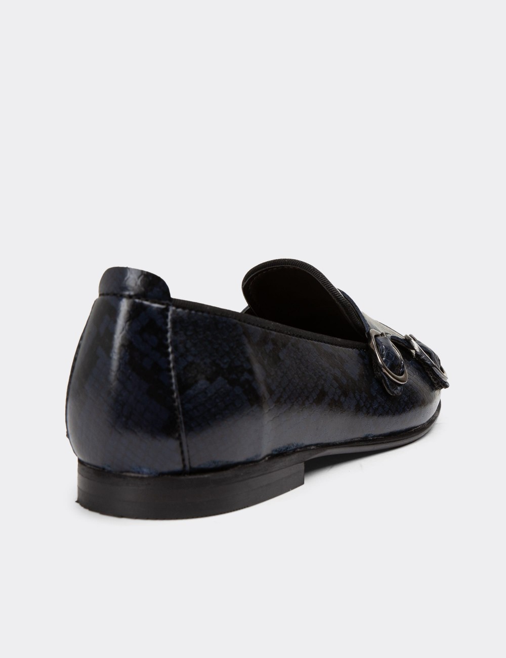 Navy Double Monk-Strap Flats - 01611ZLCVM03