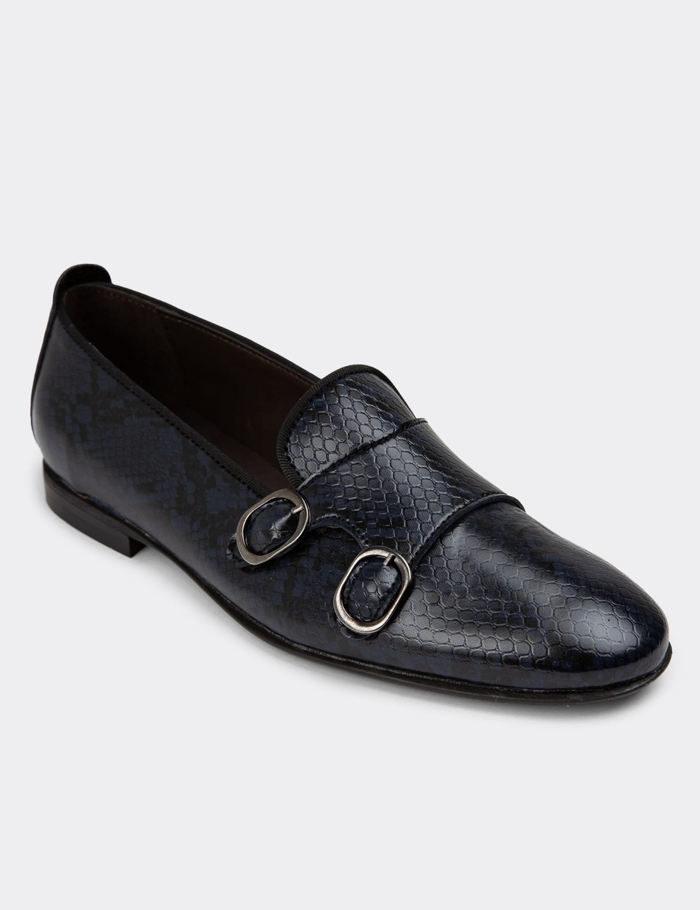 Navy Double Monk-Strap Flats - 01611ZLCVM03