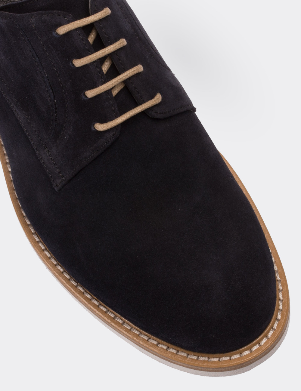 Navy Suede Leather Lace-up Shoes - 01294MLCVE08
