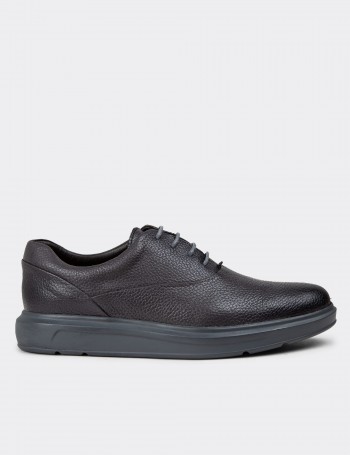 Gray Leather Lace-up Shoes - 01652MGRIP08