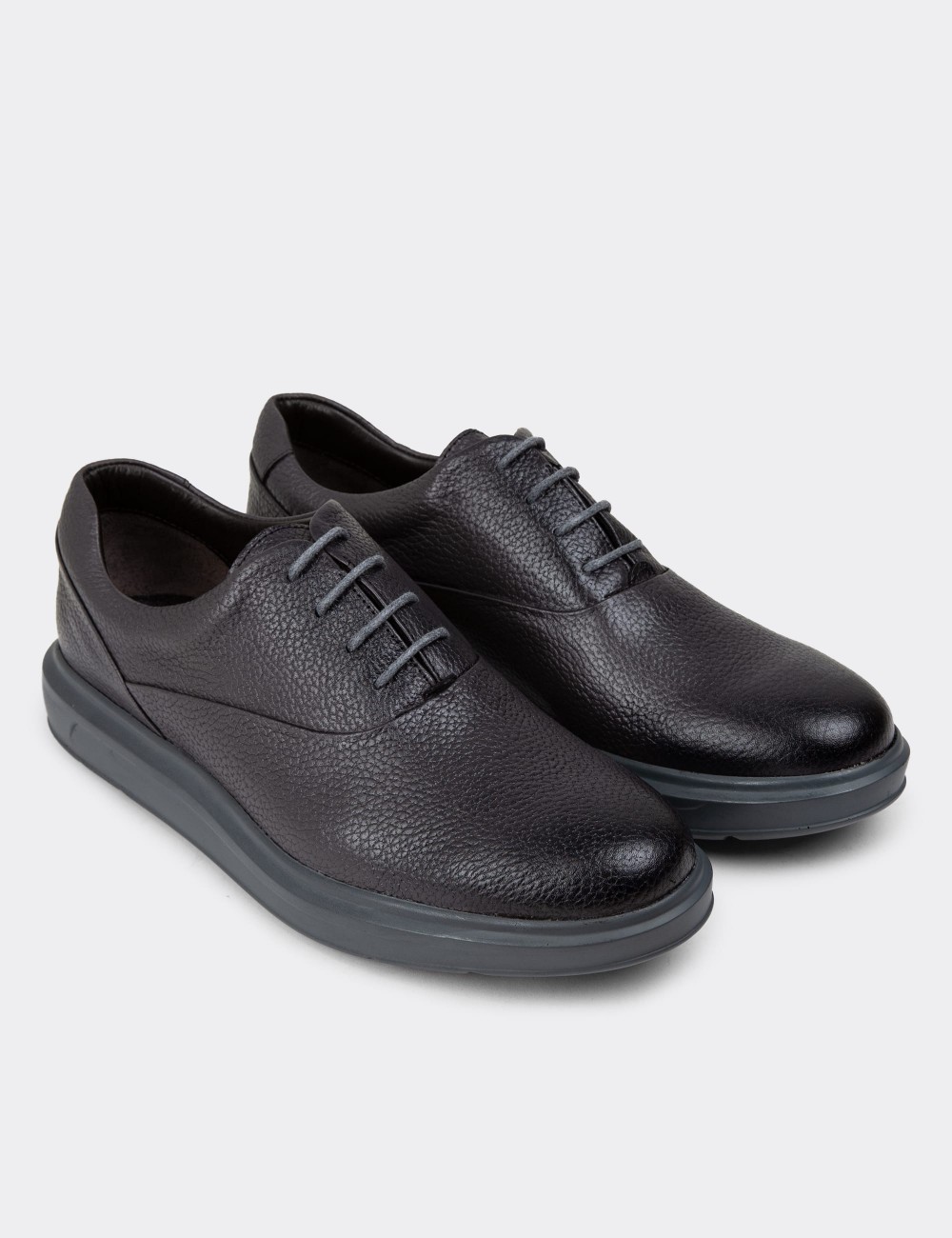 Gray Leather Lace-up Shoes - 01652MGRIP08