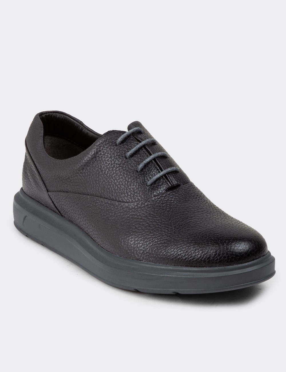 Gray Leather Lace-up Shoes - 01652MGRIP08