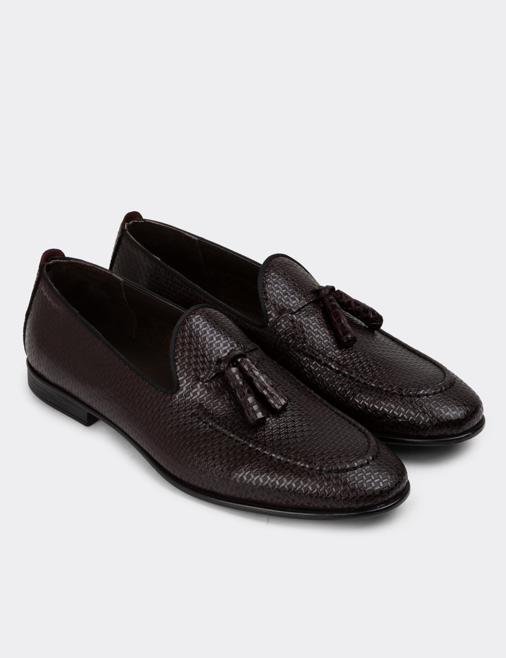 Burgundy Leather Loafers - 01701MBRDC05