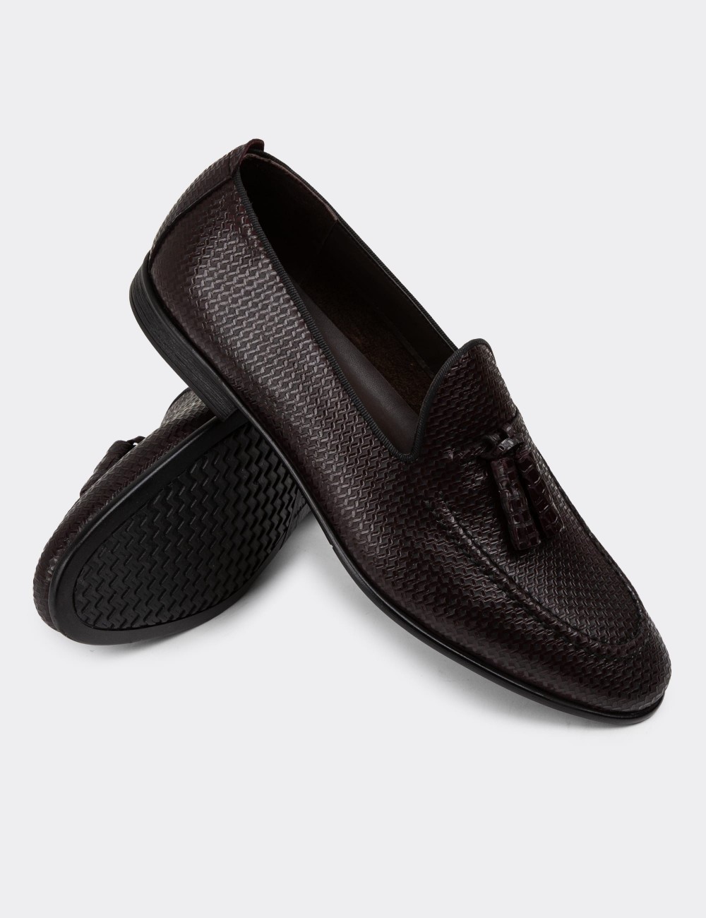 Burgundy Leather Loafers - 01701MBRDC05