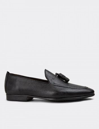 Black Leather Loafers - 01701MSYHC28