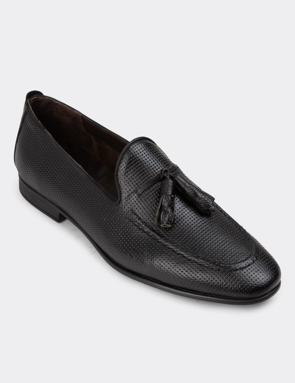 Black Leather Loafers - 01701MSYHC28