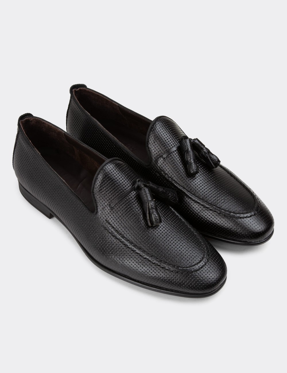 Black Leather Loafers - 01701MSYHC28