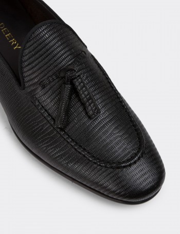 Black Leather Loafers - 01701MSYHC55