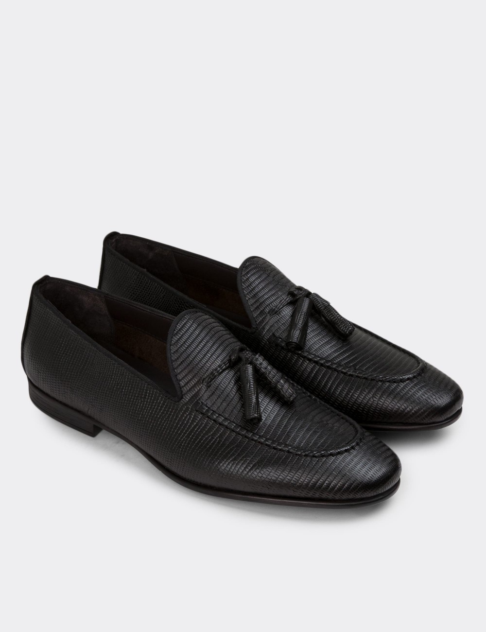 Black Leather Loafers - 01701MSYHC55