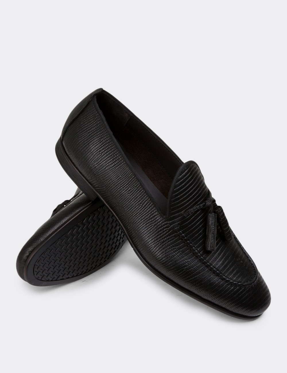 Black Leather Loafers - 01701MSYHC55