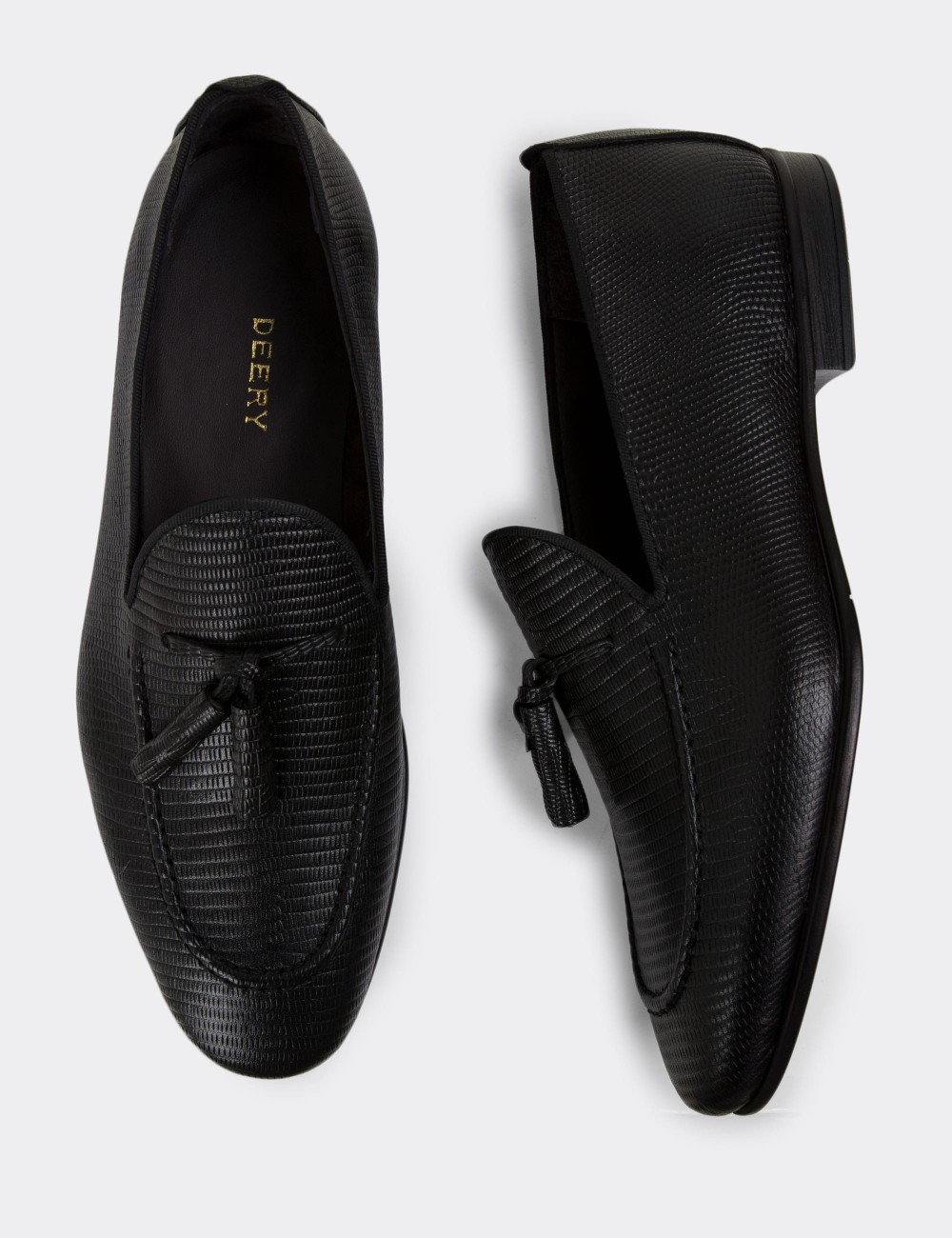 Black Leather Loafers - 01701MSYHC55