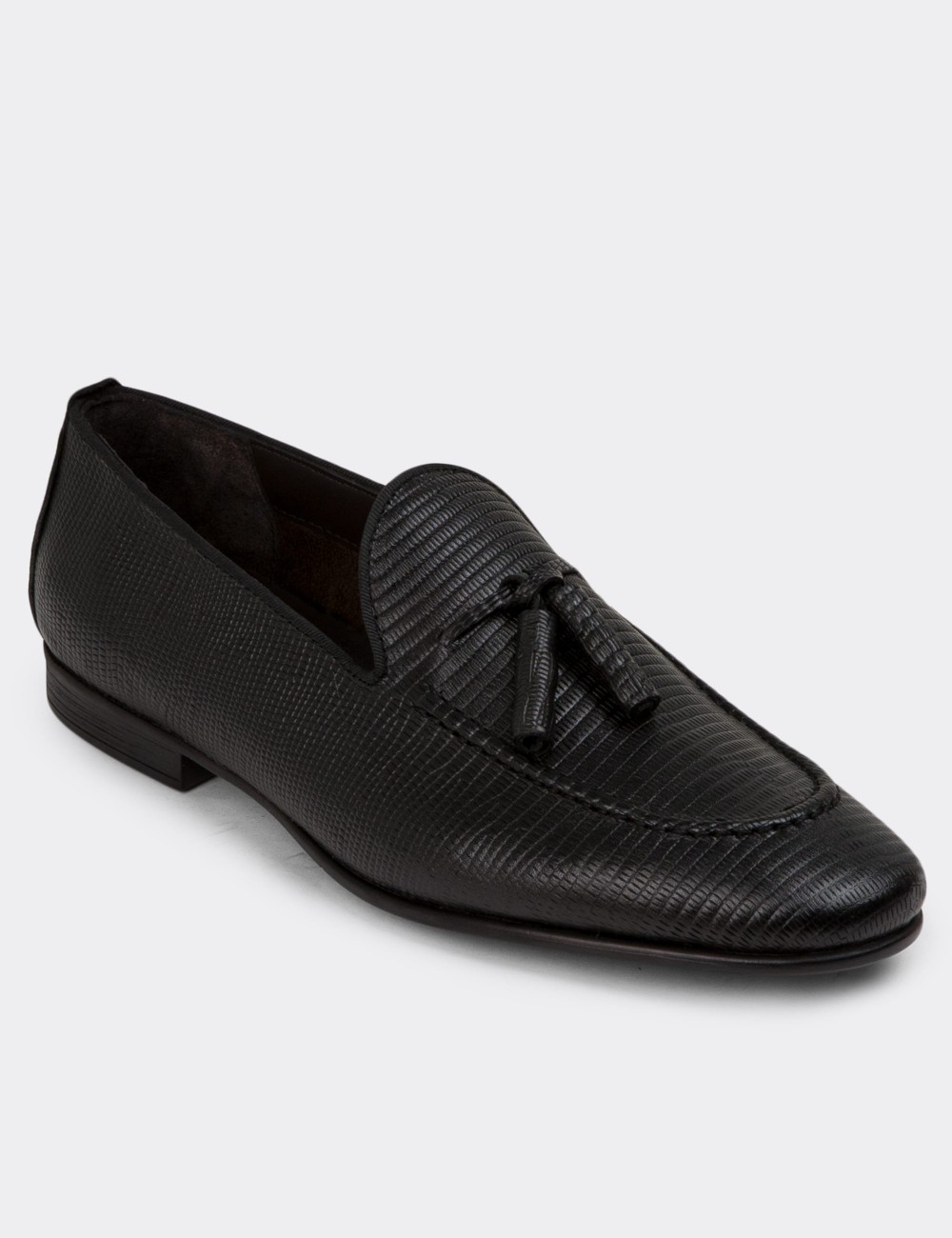 Black Leather Loafers - 01701MSYHC55