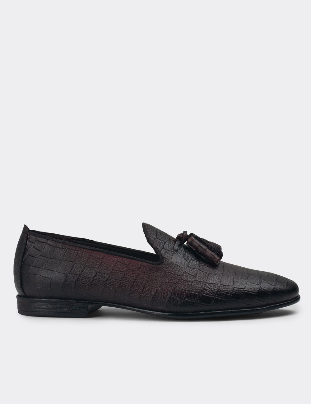 Burgundy Leather Loafers - 01702MBRDC03