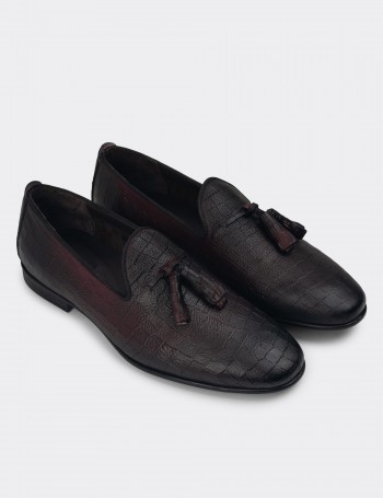 Burgundy Leather Loafers - 01702MBRDC03